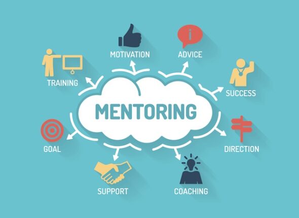 Mentoring. Chart with keywords and icons. Flat Design